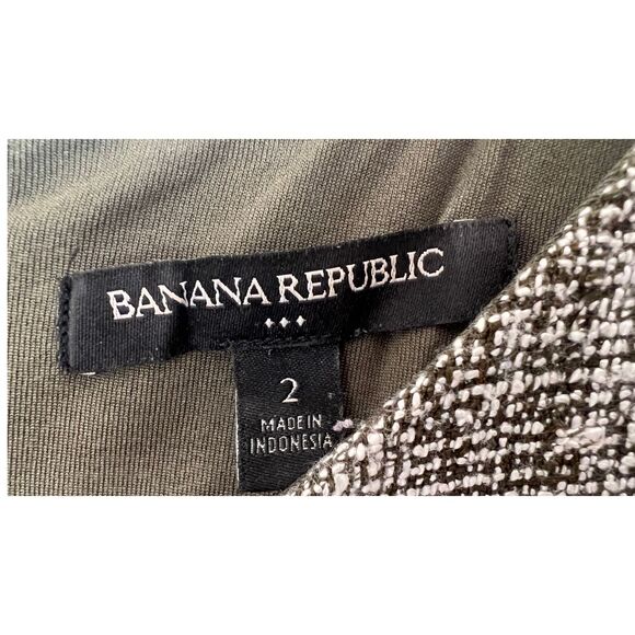 BANANA REPUBLIC DRESS SZ2 DARK GREEN WHITE BOUCLE STRETCH KNIT CAP SLEEVE SHEATH - Picture 8 of 10